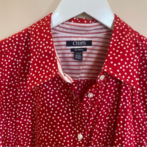 Chaps Non Iron Shirt 3/4 Sleeve Red Polka Dots Womens 1X - Picture 5 of 6